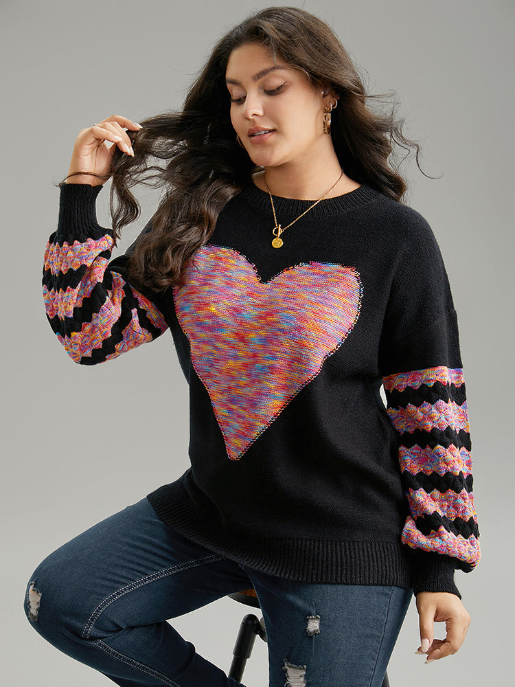 Heart Heather Patchwork Crew Neck Pullover-Sweetccc