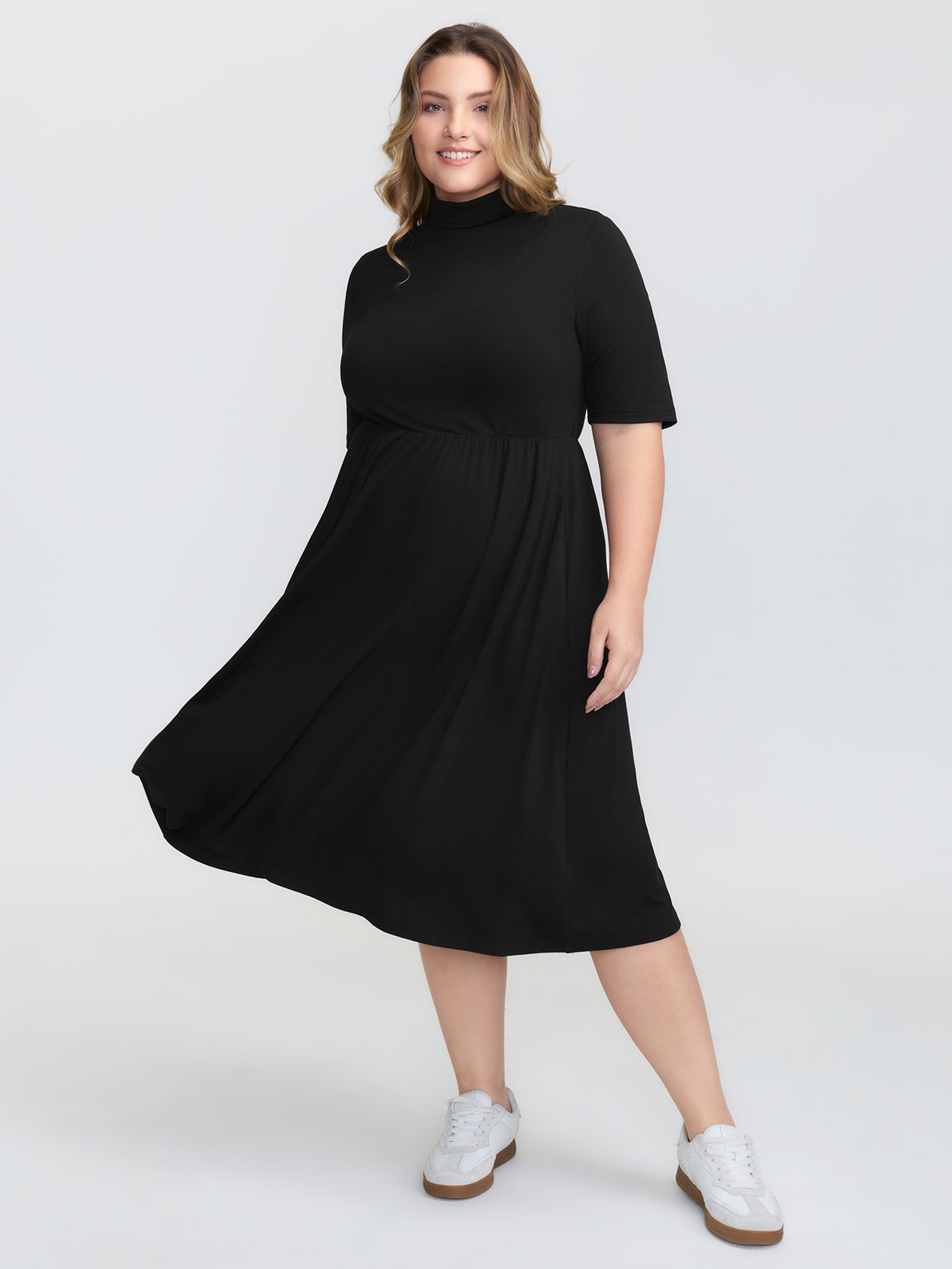 Supersoft Turtleneck Pockets Midi Dress-Sweetccc