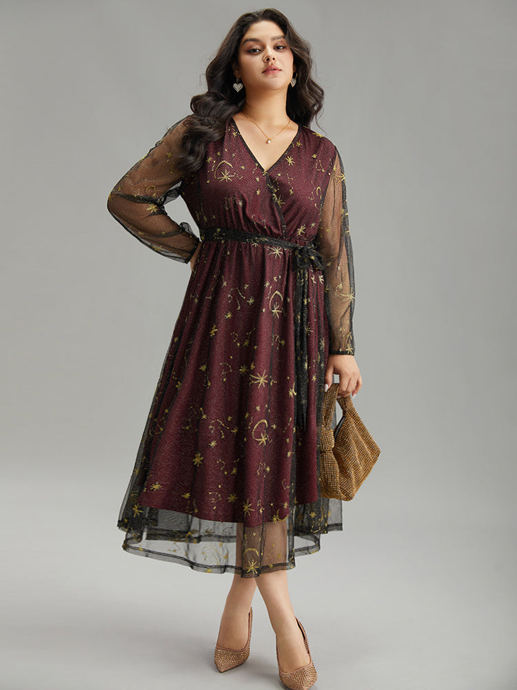 Moon & Star Embroidered Mesh Wrap Dress-Sweetccc