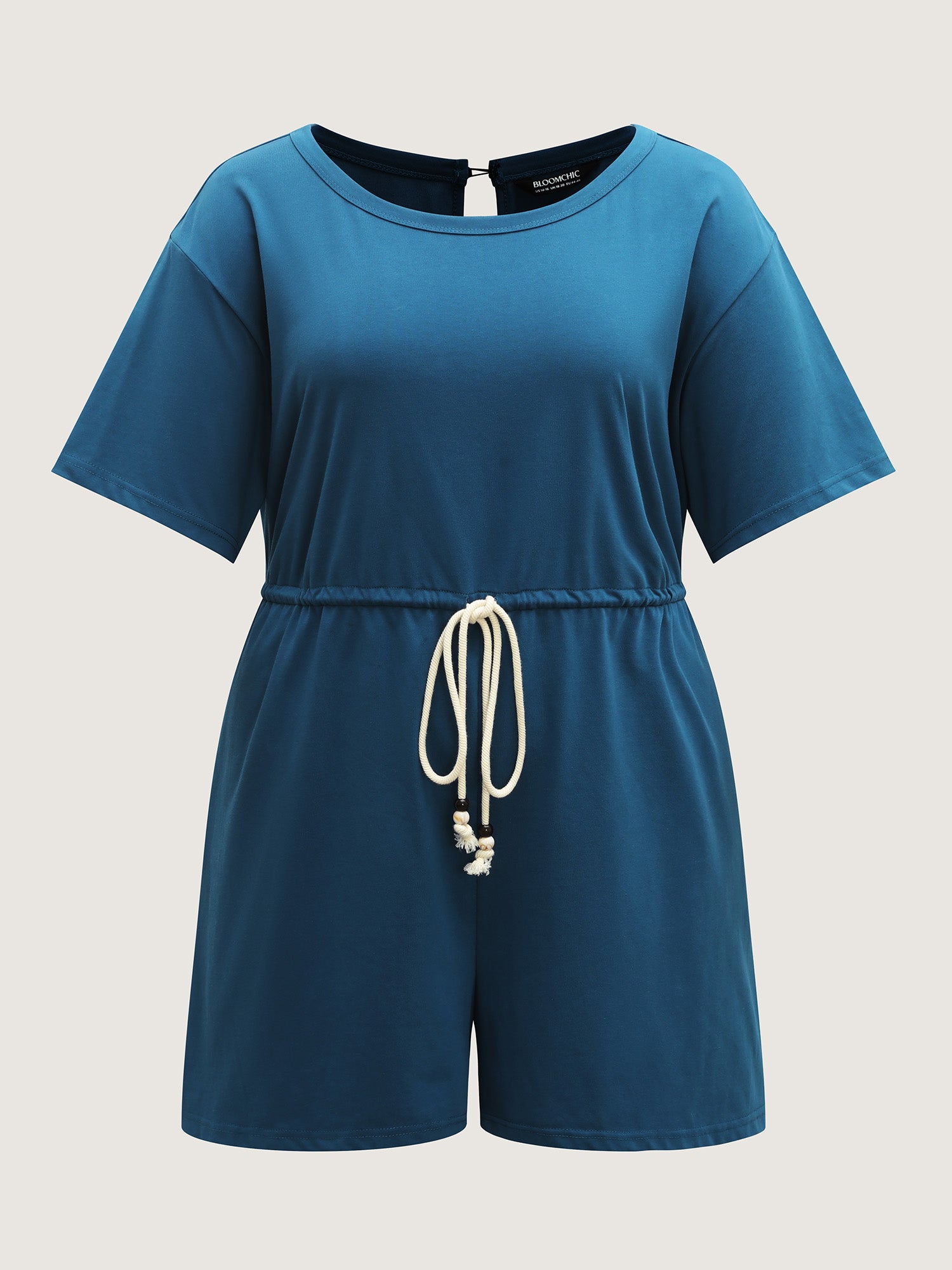 Solid Knit Waist Drawstring Romper-Sweetccc