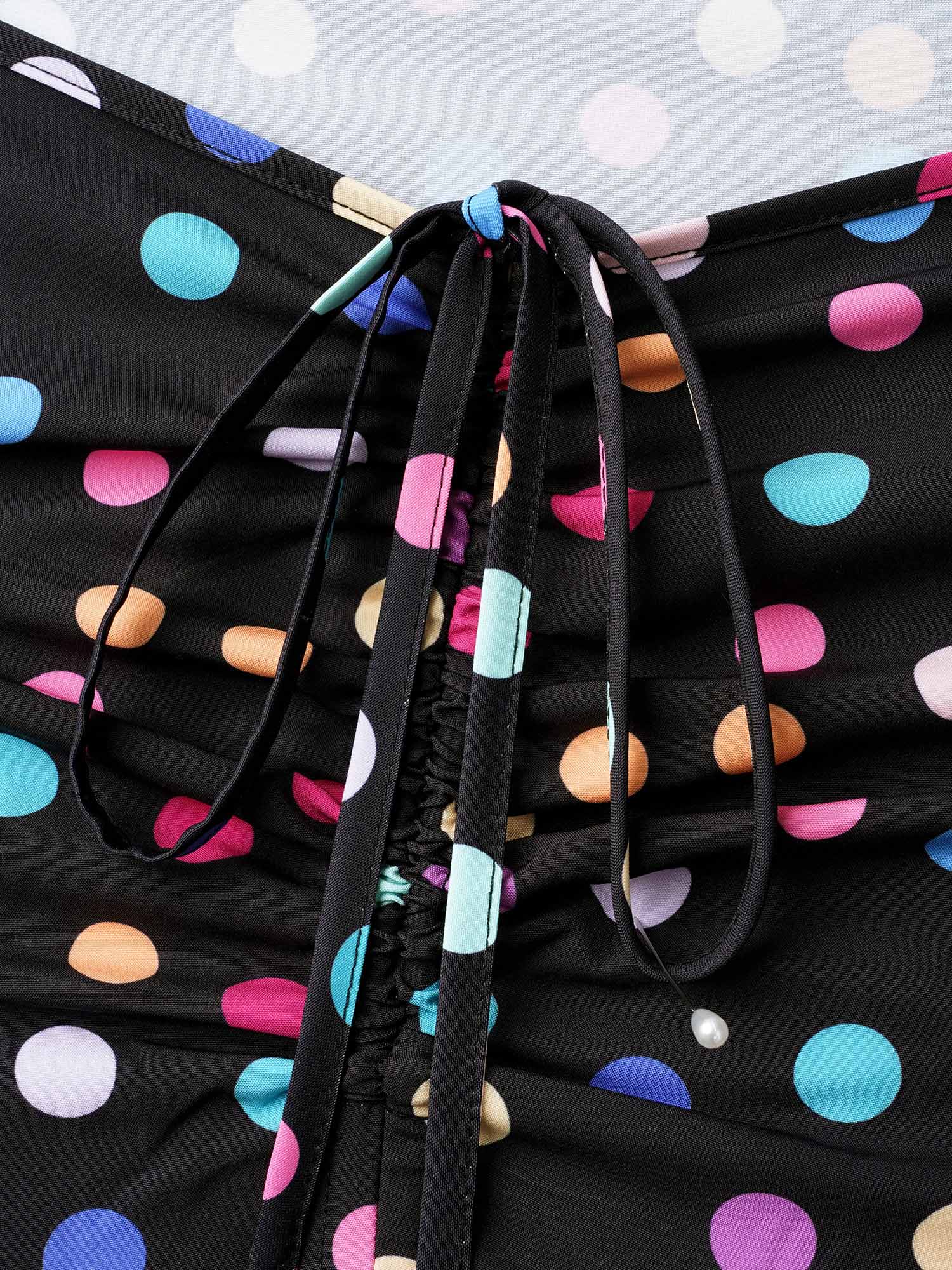 Multi-Color Dots Sweetheart Neckline Midi Dress-Sweetccc