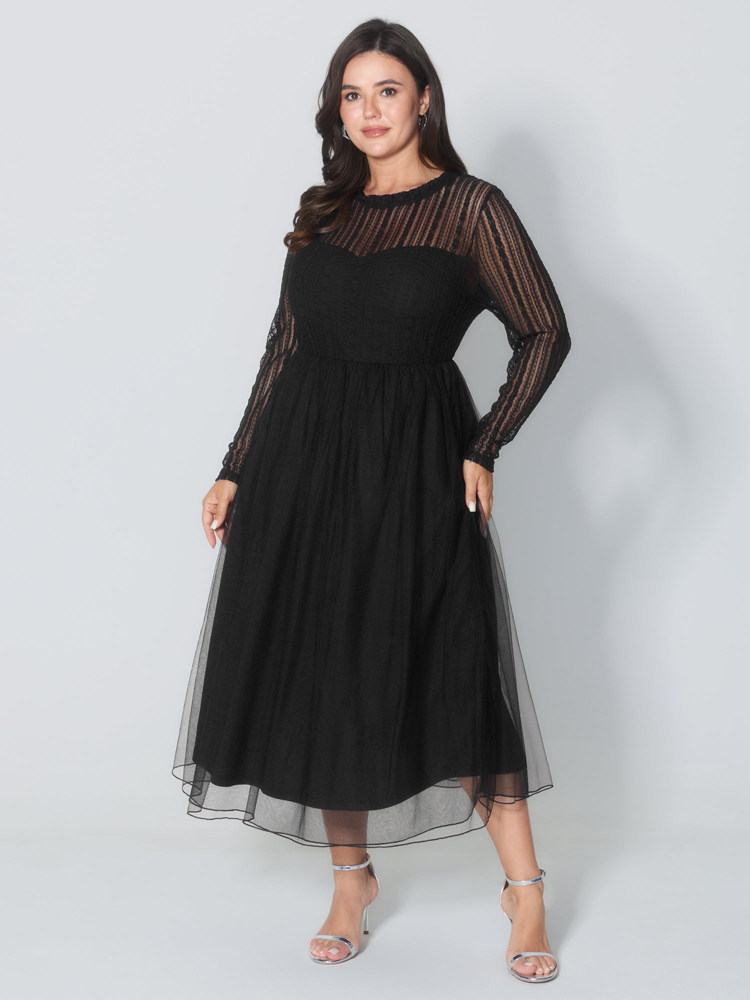Mock Neck Sheer Stretchy Midi Dress-Sweetccc