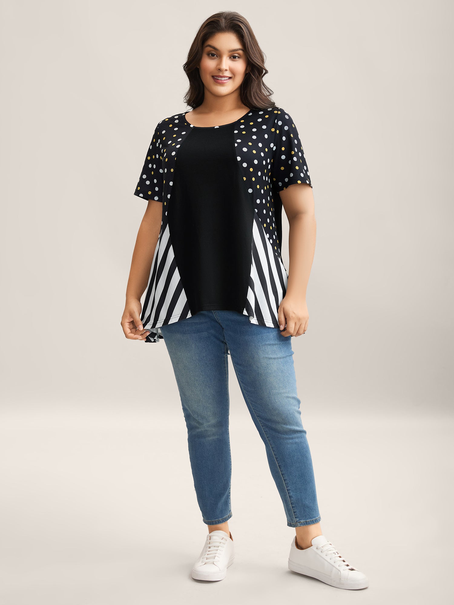 Supersoft Stretchy Polka Dots Stripe T-Shirt-Sweetccc