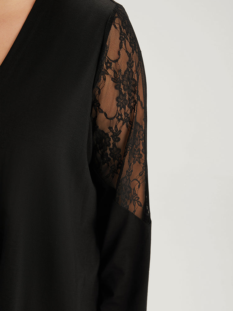 Supersoft Essentials Solid Crochet Lace Mesh Drape Open Front Coat-Sweetccc