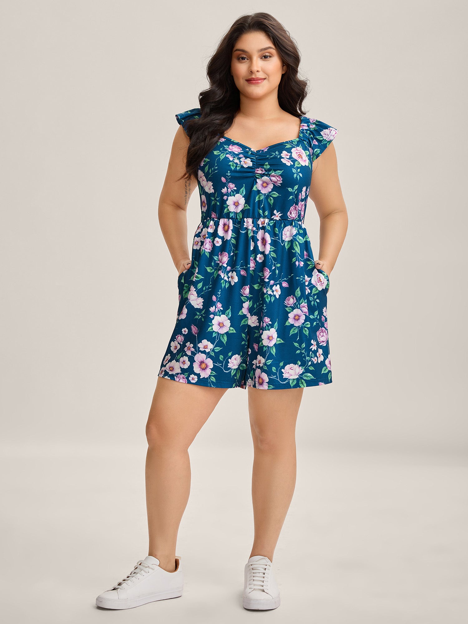 Flirty Floral Print Cinched-Waist Romper-Sweetccc