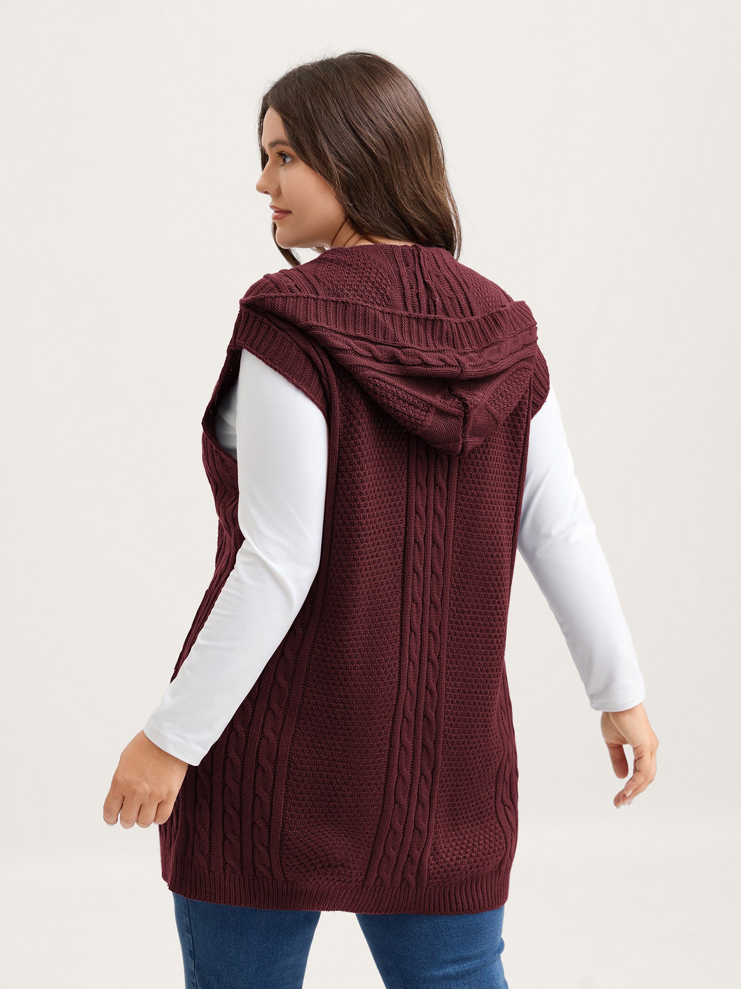 Twisted Hooded Sleeveless Knit Cardigan-Sweetccc