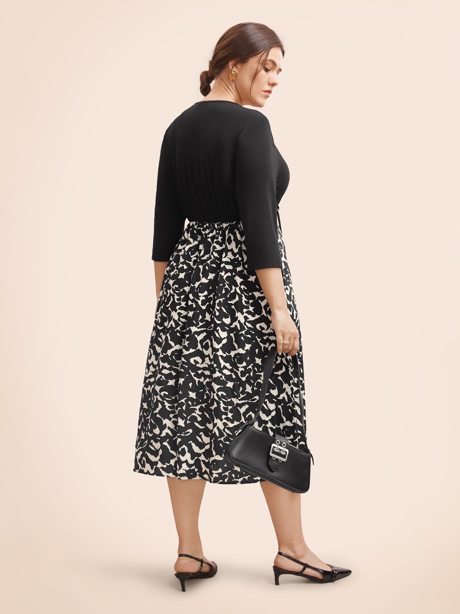 V Neck Patchwork Drawstring Dress-Sweetccc