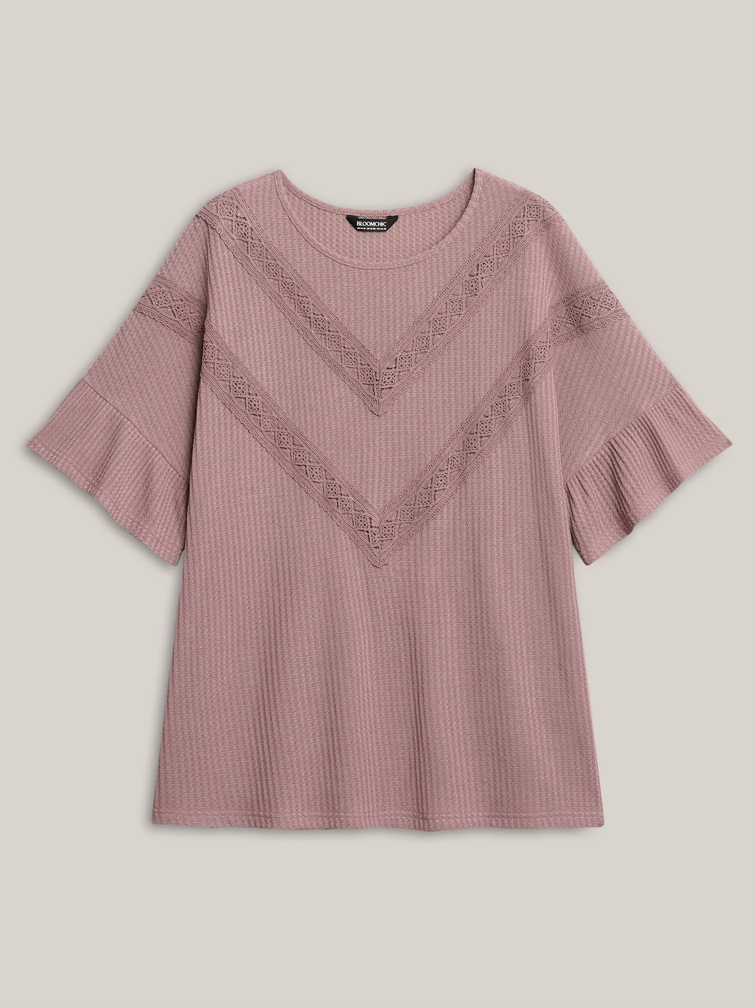 Textured Lace Ruffled Sleeve T-Shirt-Sweetccc