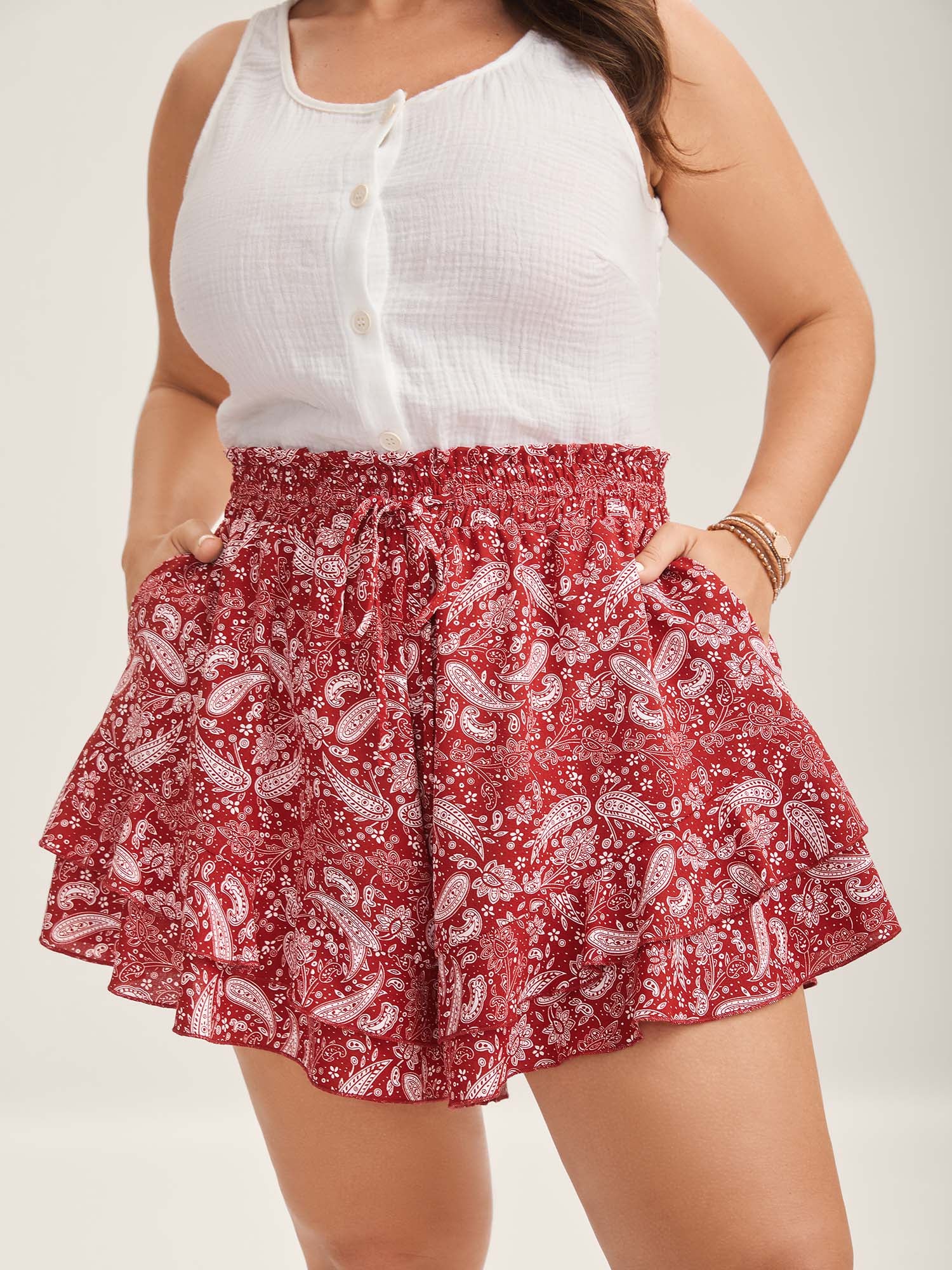 Paisley Print Flared Wide-Leg Shorts-Sweetccc