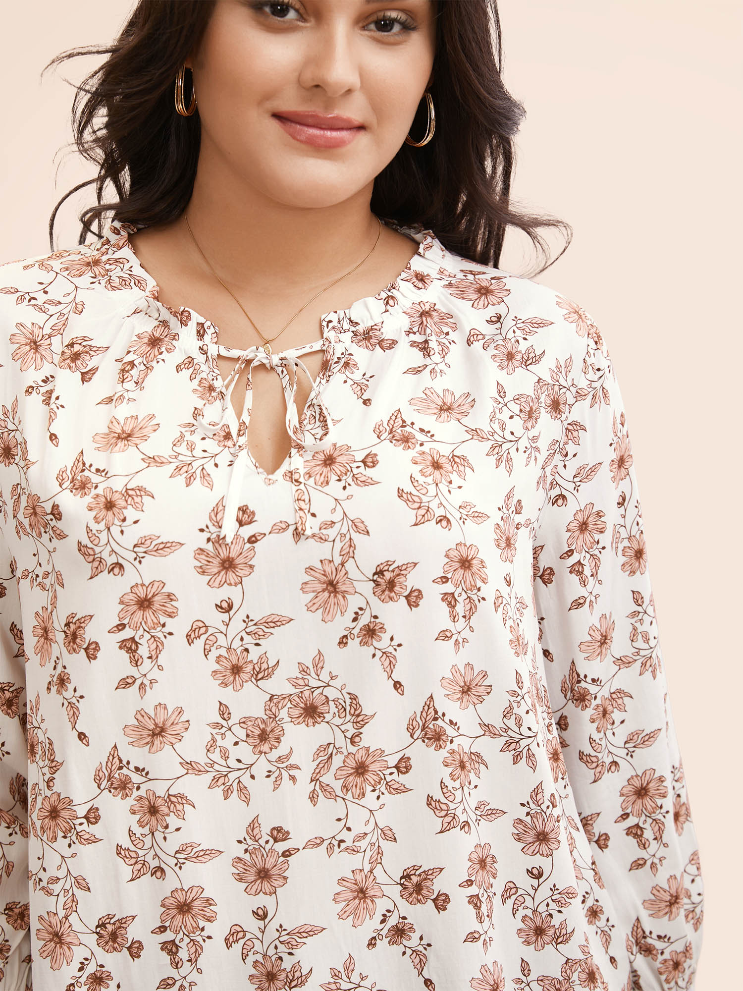 Floral Tie Knot Ruffle Trim Blouse-Sweetccc