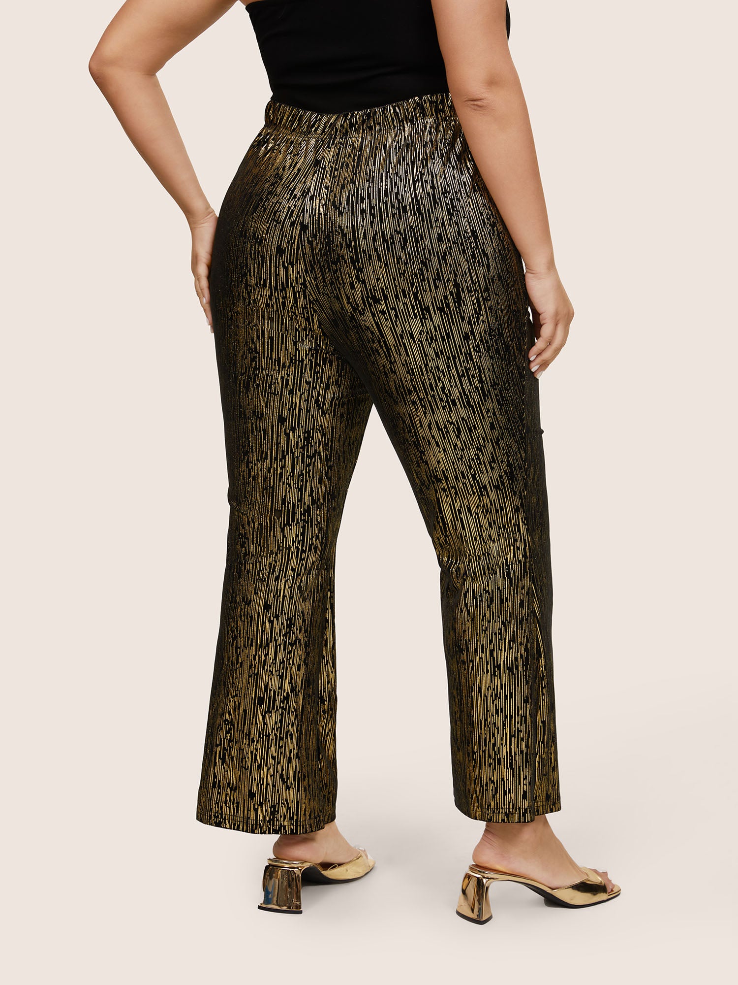 Velvet Striped Elastic Waist Flare Leg Pants-Sweetccc