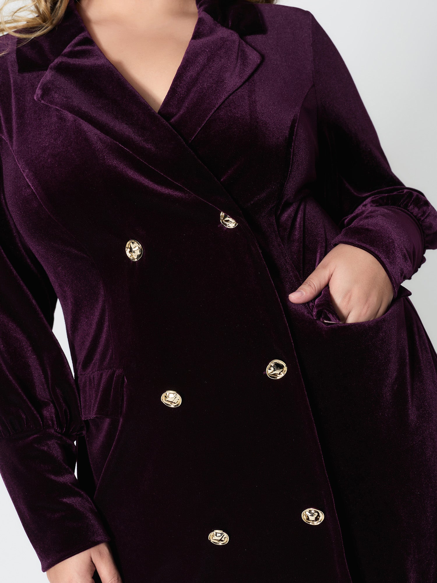 Velvet Stretchy Button Blazer Midi Dress-Sweetccc