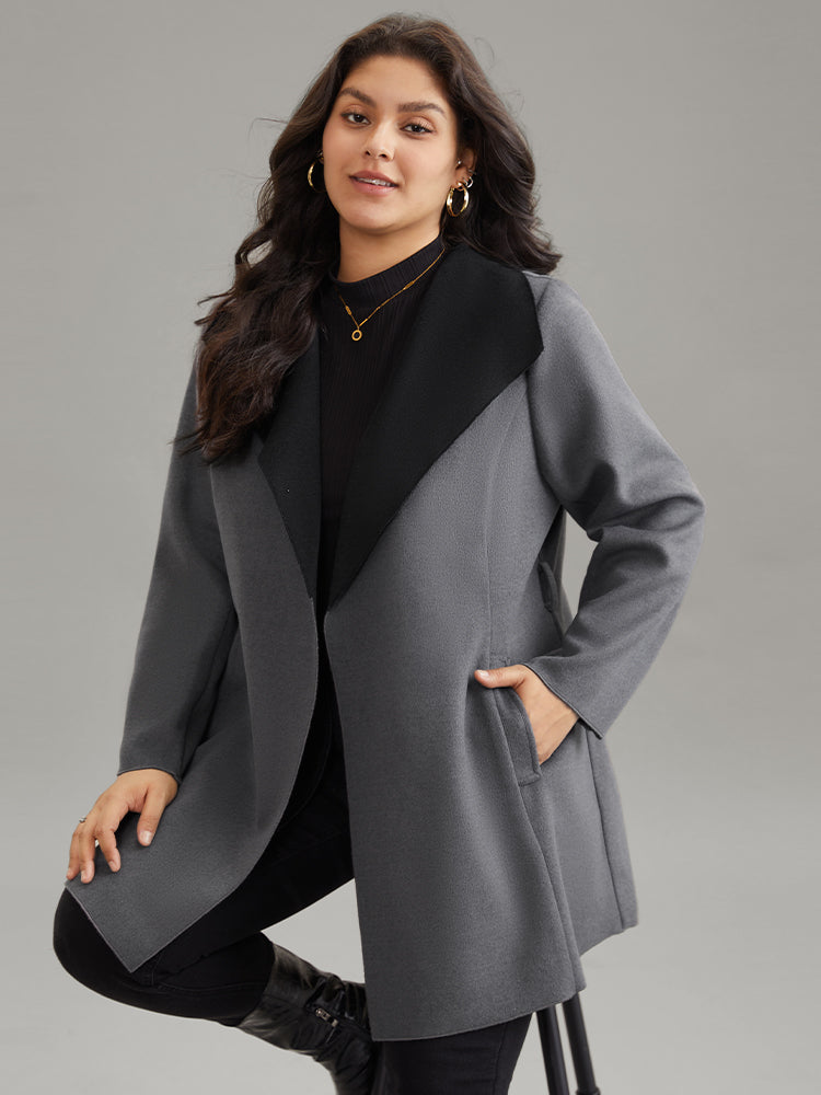Lapel Collar Contrast Belted Coat-Sweetccc