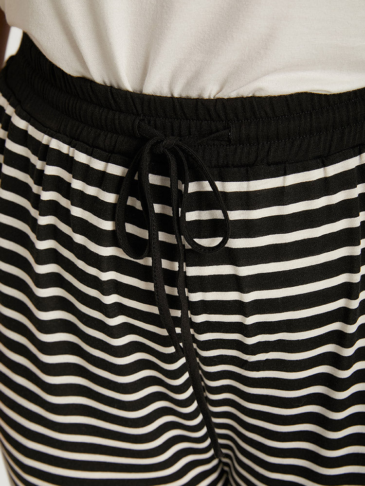 Striped Patchwork Elastic Waist Pocket Ties Sweatpants-Sweetccc