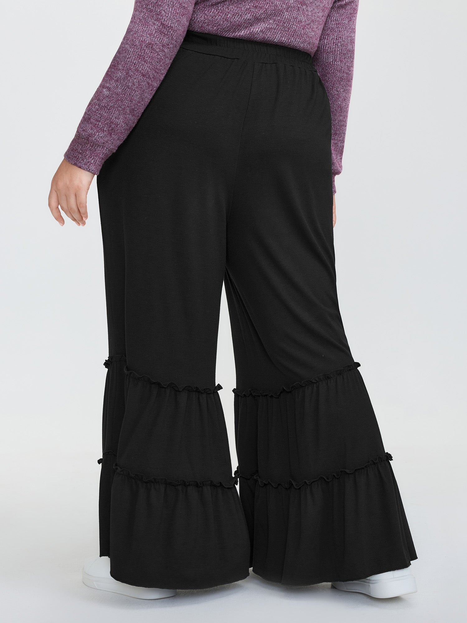 Stretchy Ruffled Hem Tiered Pants-Sweetccc