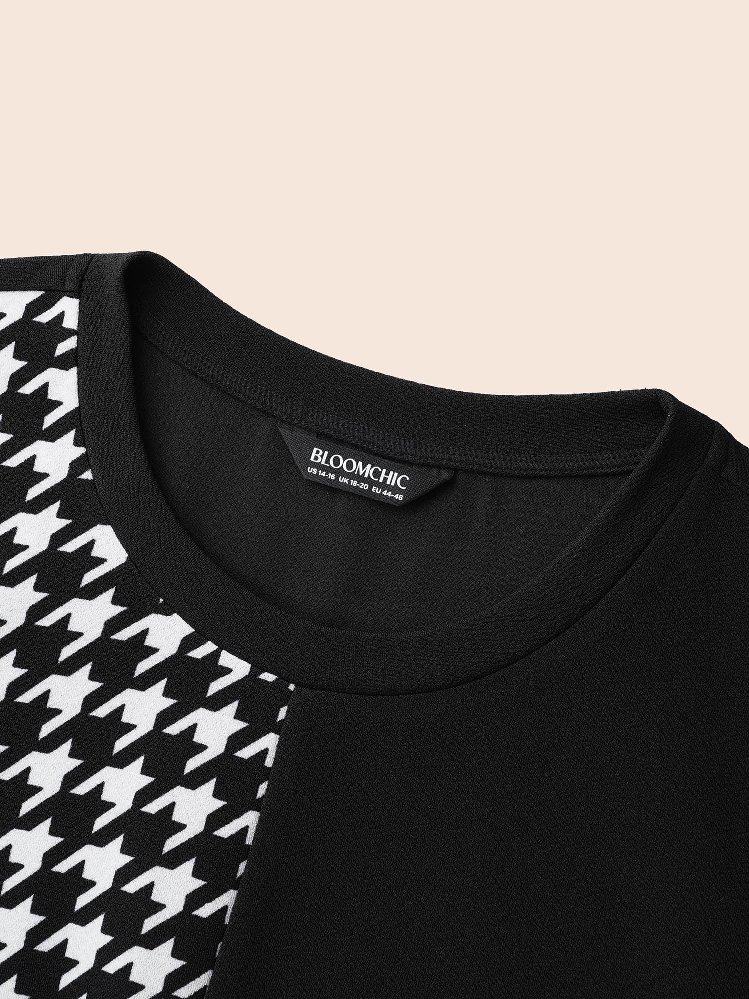 Houndstooth Patchwork Elastic Waist Dress-Sweetccc