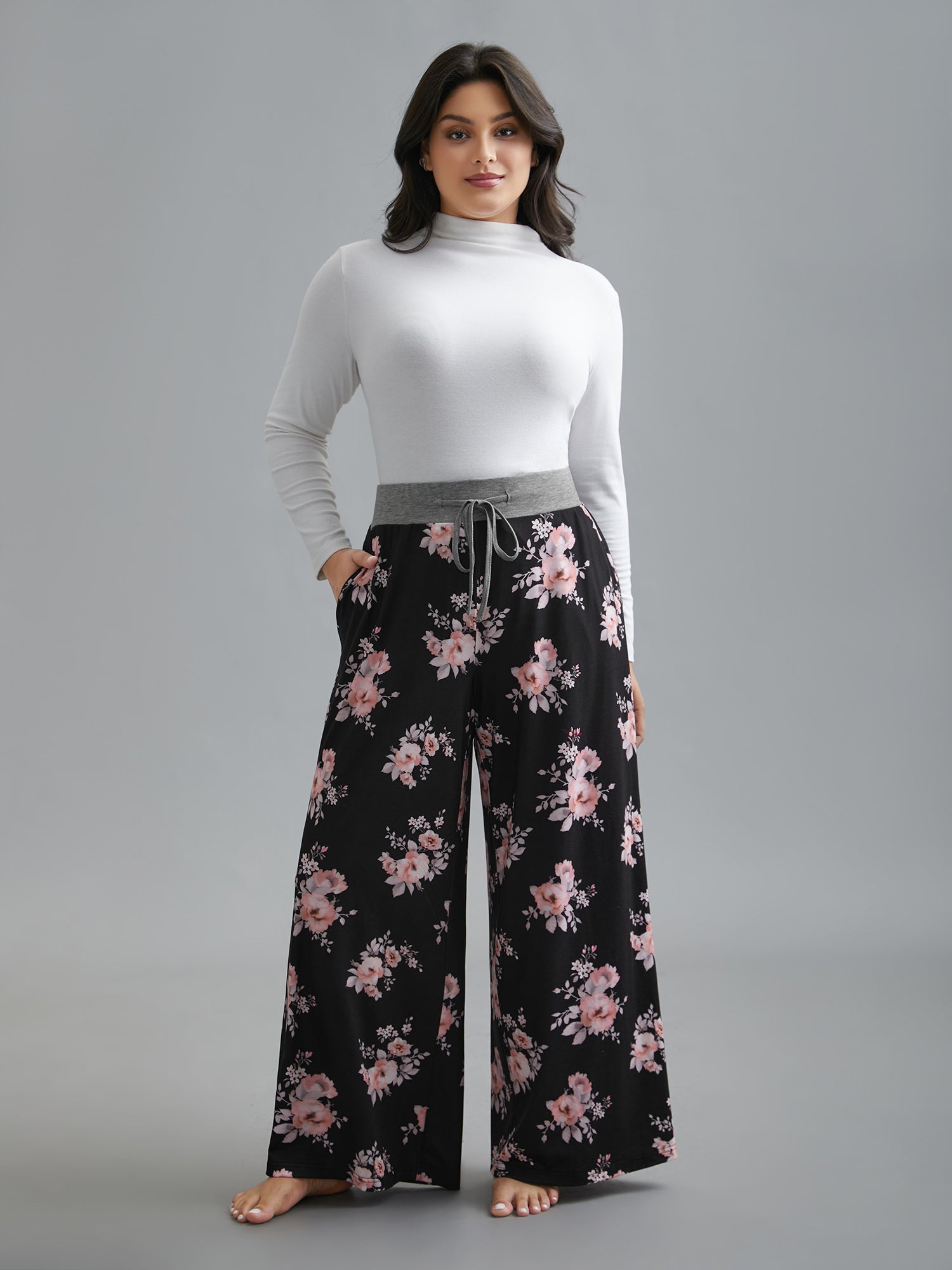 Floral Contrast Waist Lounge Bottoms-Sweetccc