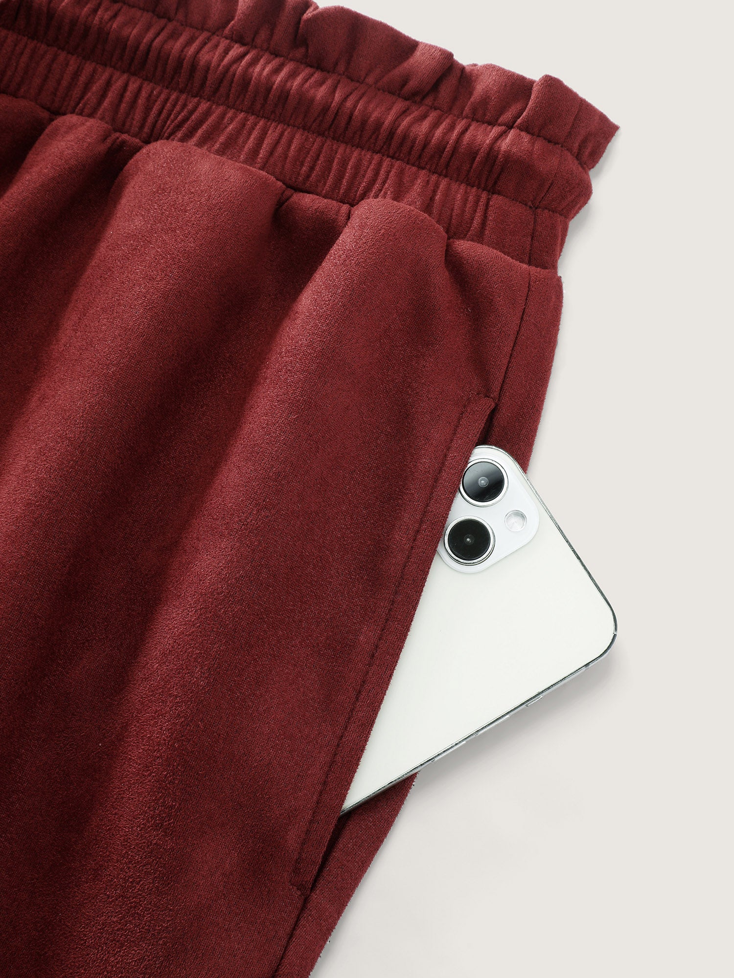 Velvet Pockets Drawstring Waist Pants-Sweetccc