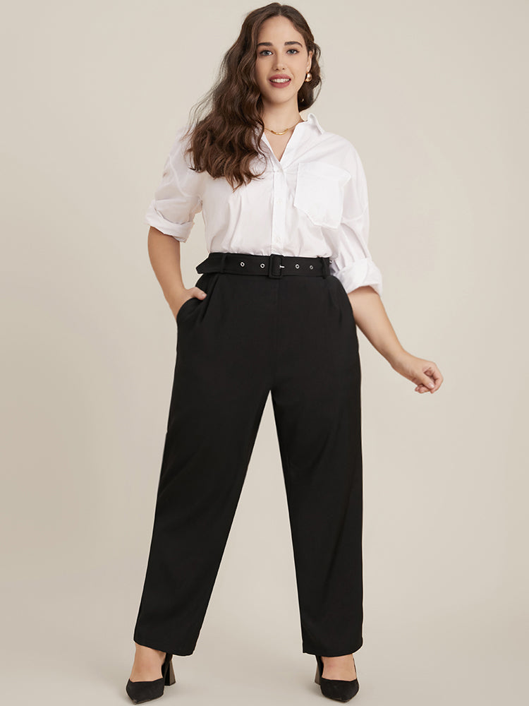 Solid Mid Rise Pocket Belted Pants-Sweetccc
