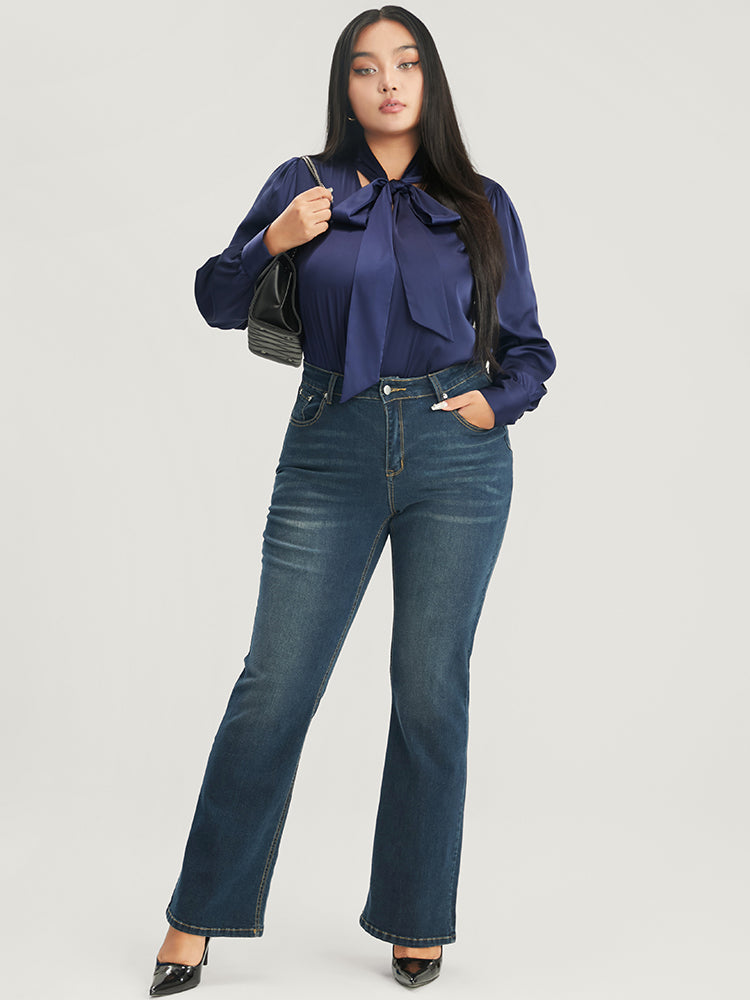 Solid Knotted V Neck Satin Blouse-Sweetccc