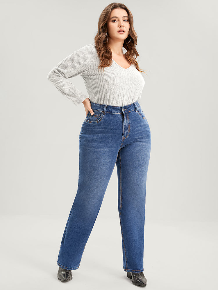 Straight Moderately Stretchy High Rise Dark Wash Sculpt Waist Jeans-Sweetccc
