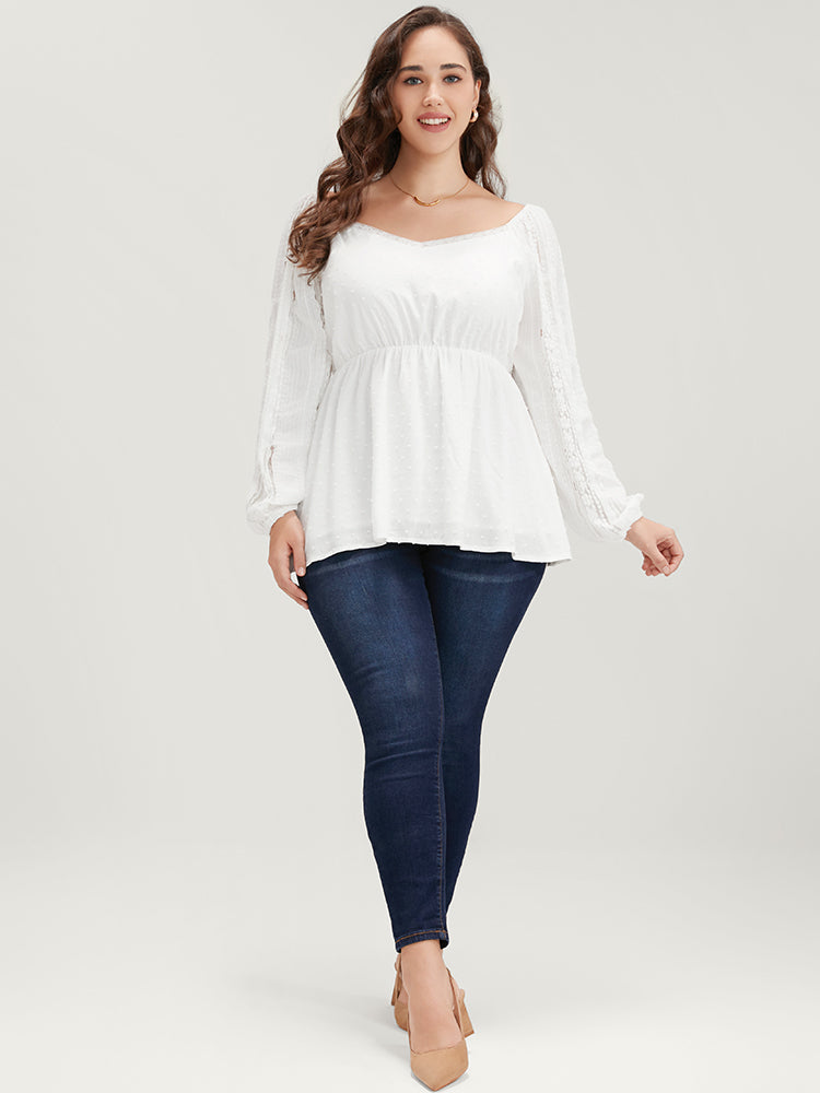 Solid Lace Patchwork Lantern Sleeve Blouse-Sweetccc