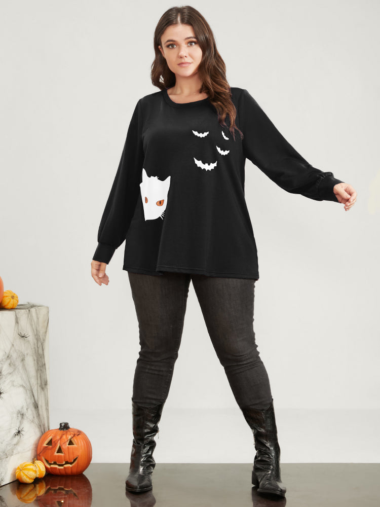 Halloween Print Round Neck Drop Shoulder Sweatshirt-Sweetccc
