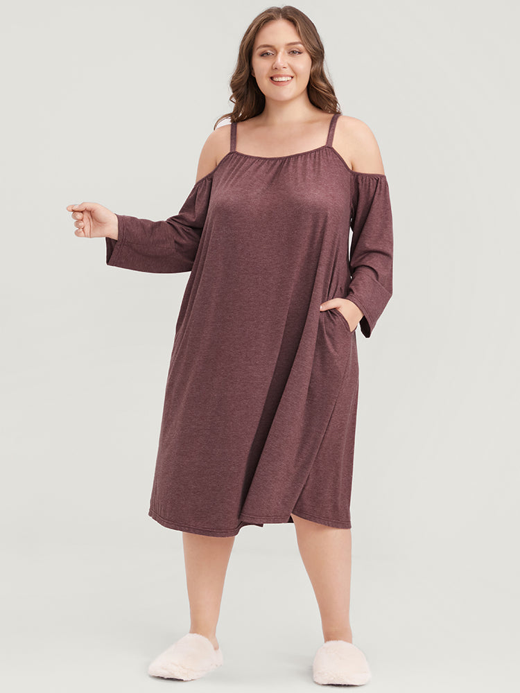 Solid Pocket Cold Shoulder Dress-Sweetccc