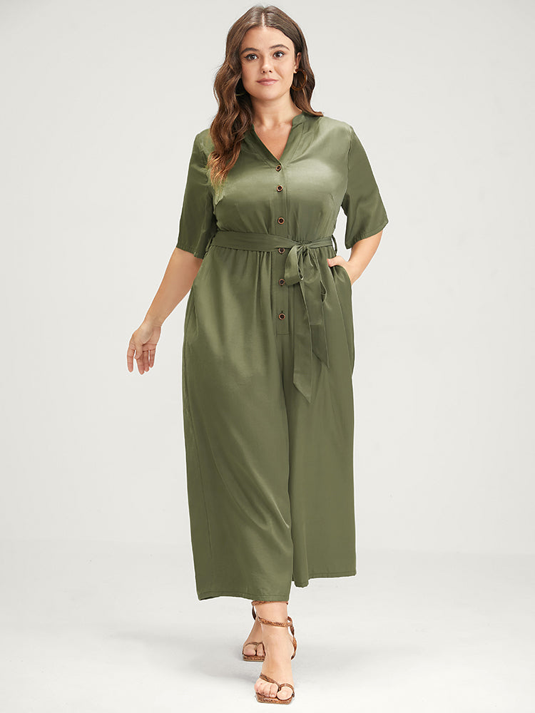 Solid Pocket Button Belted Jumpsuit-Sweetccc