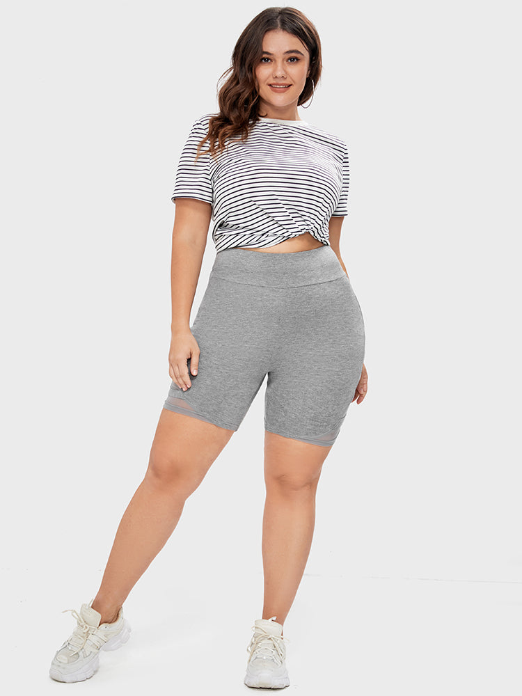 Solid Wideband Waist Mesh Patchwork Shorts-Sweetccc