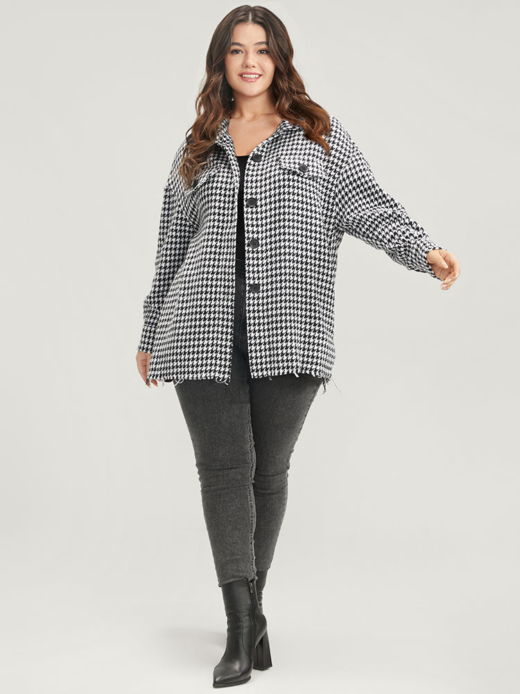 Houndstooth Pocket Button Up Coat-Sweetccc