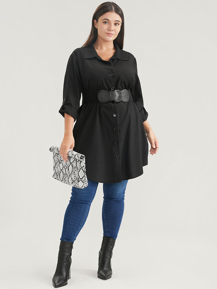 Solid Pocket Button Up Cuffed Sleeve Coat-Sweetccc