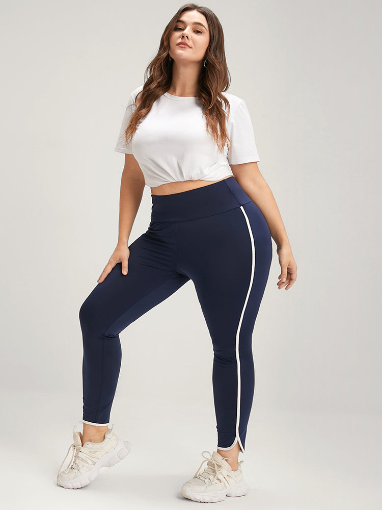 Solid Wide Waistband Contrast Trim Skinny Leggings-Sweetccc