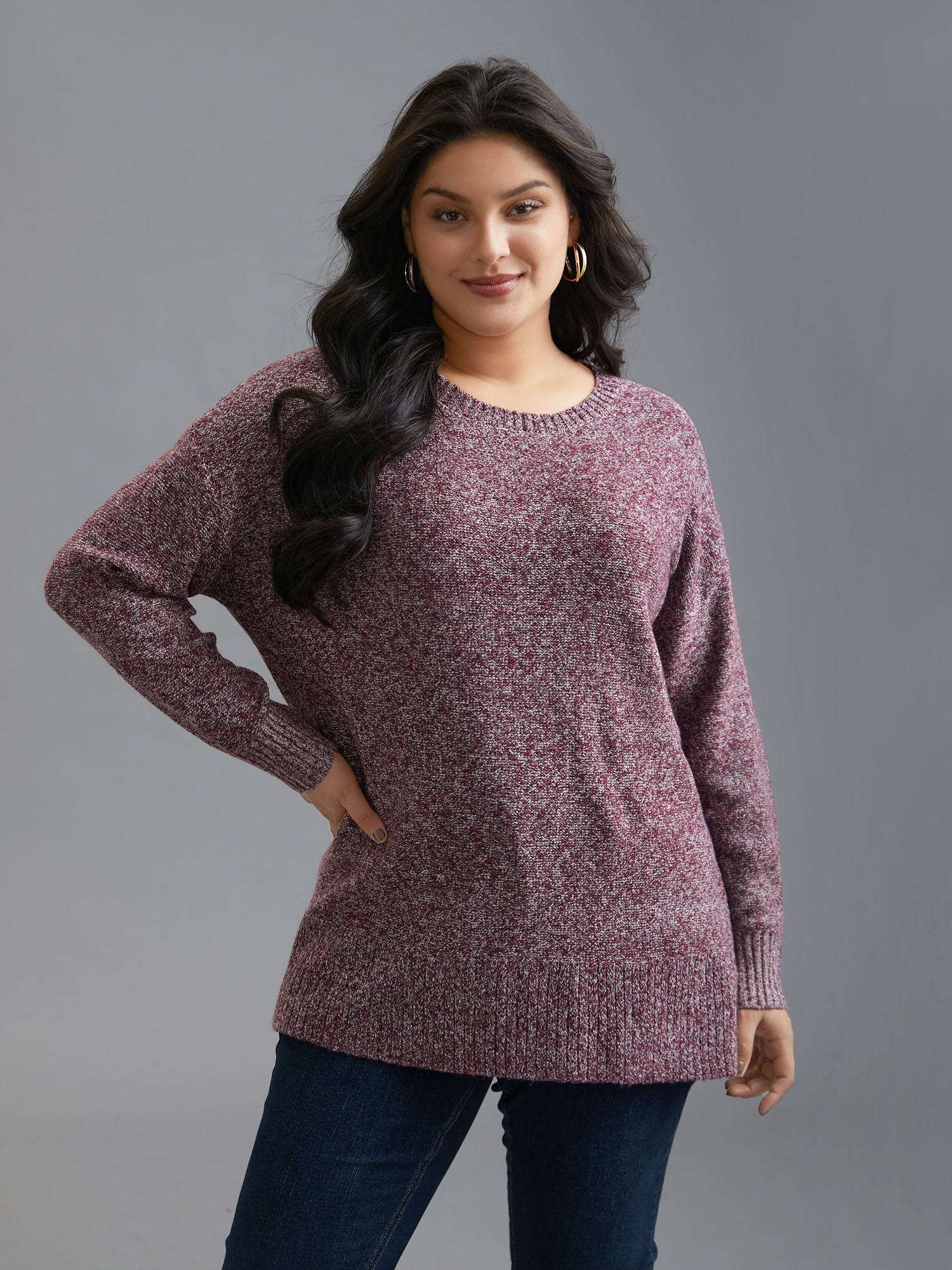 Texture Bowknot Cut Out Slit Hem Pullover-Sweetccc