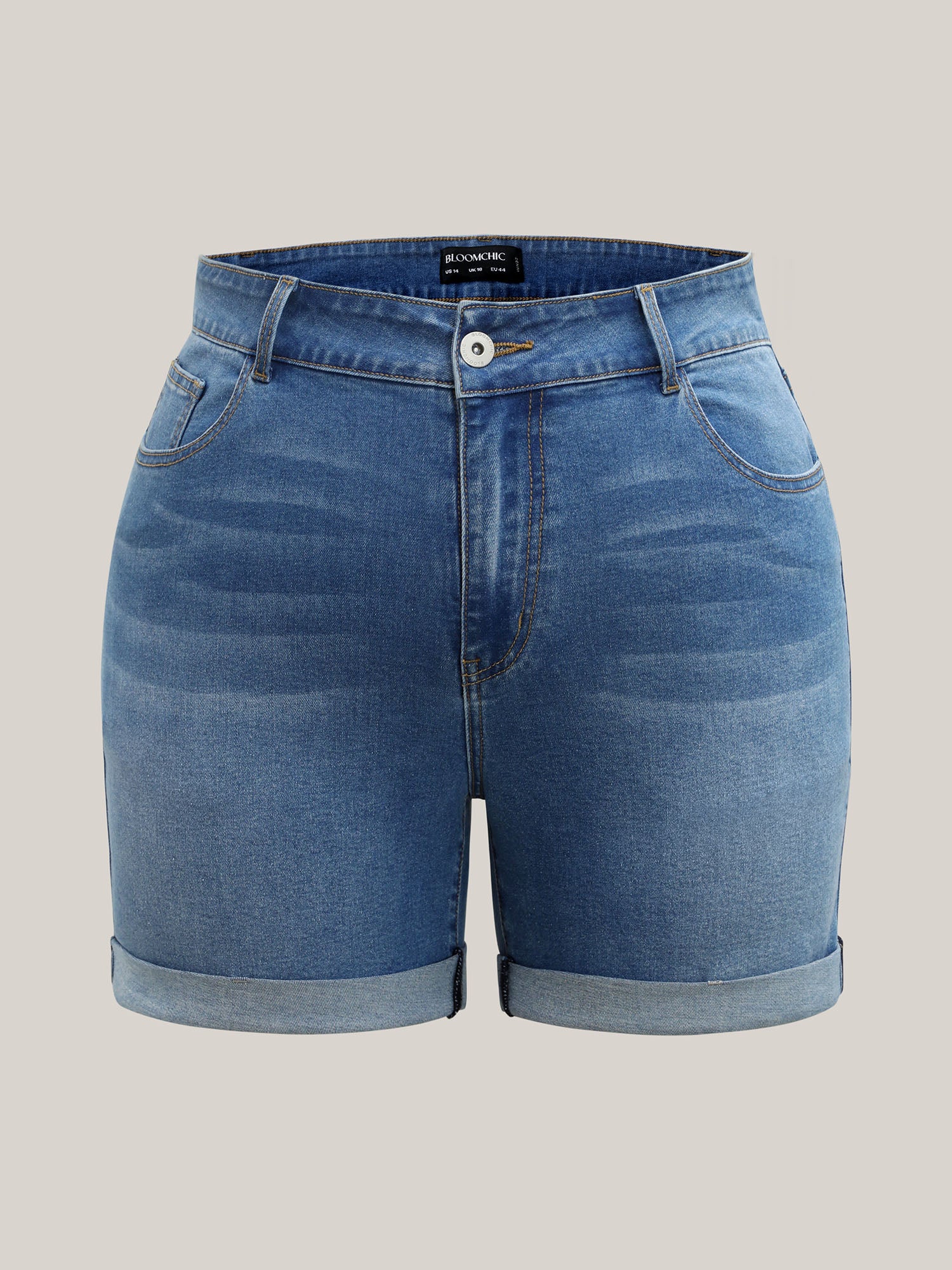 Stretchy Roll Hem Denim Shorts-Sweetccc