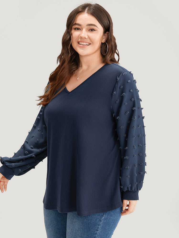 Solid V Neck Patchwork Elastic Cuffs Sweatshirt-Sweetccc