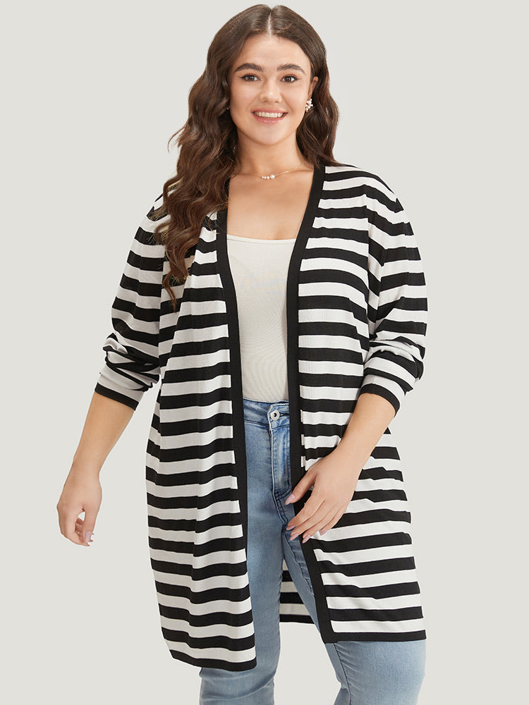 Striped Open Front Drop Shoulder Tunic Cardigan-Sweetccc