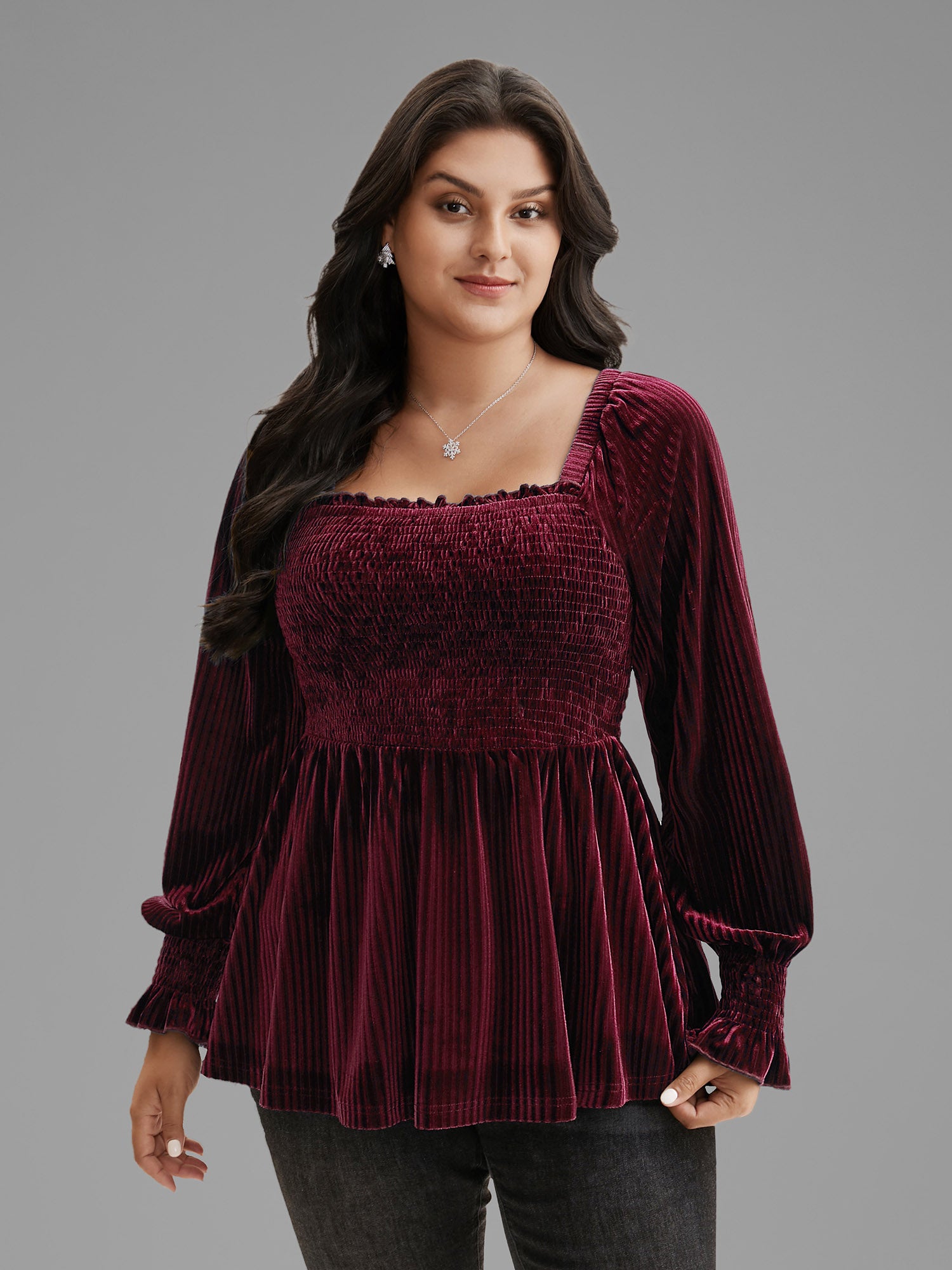Velvet Smocked Bodice Jersey Top-Sweetccc