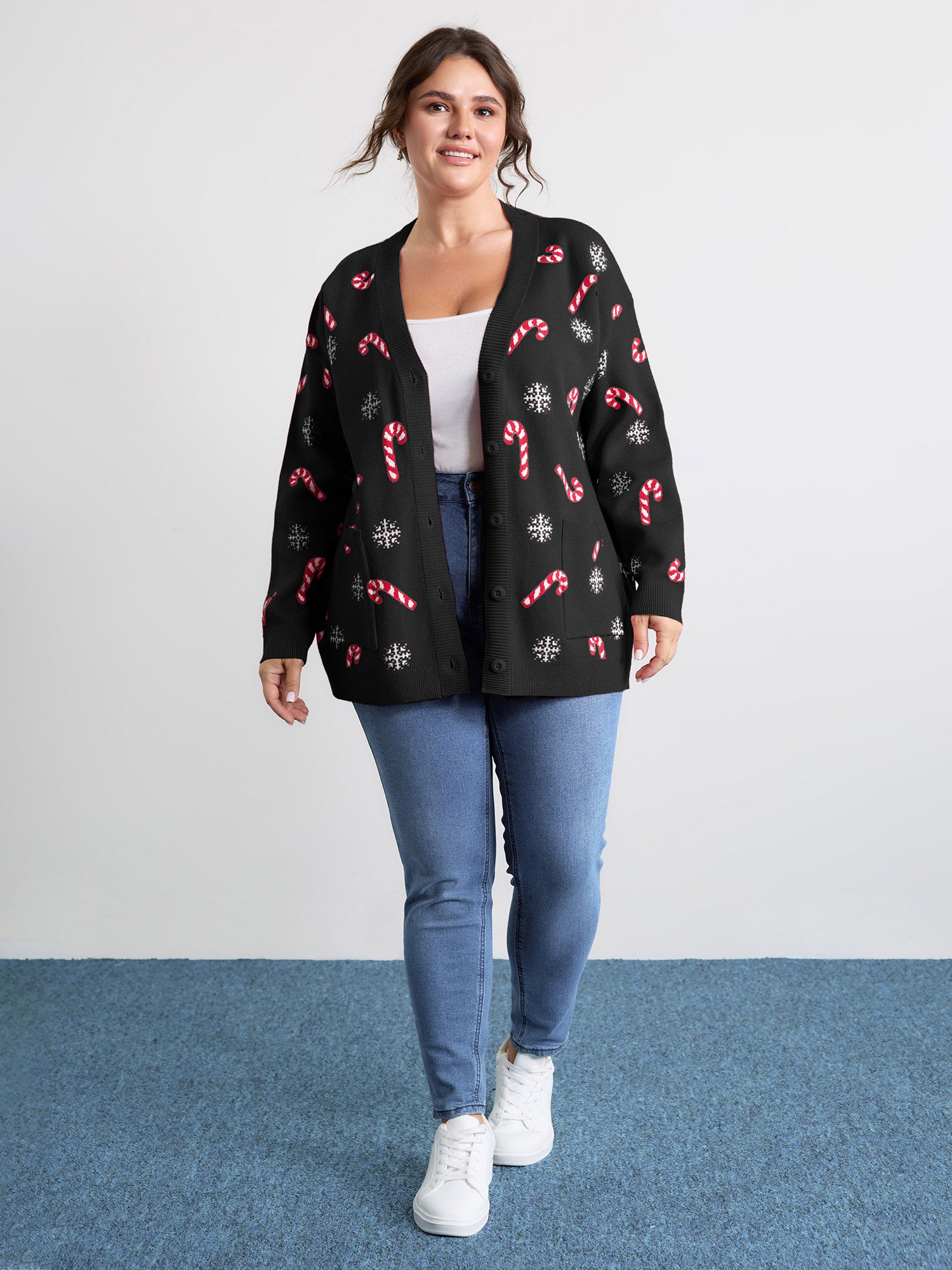 Holiday Candy Patch Pockets Knit Cardigan-Sweetccc
