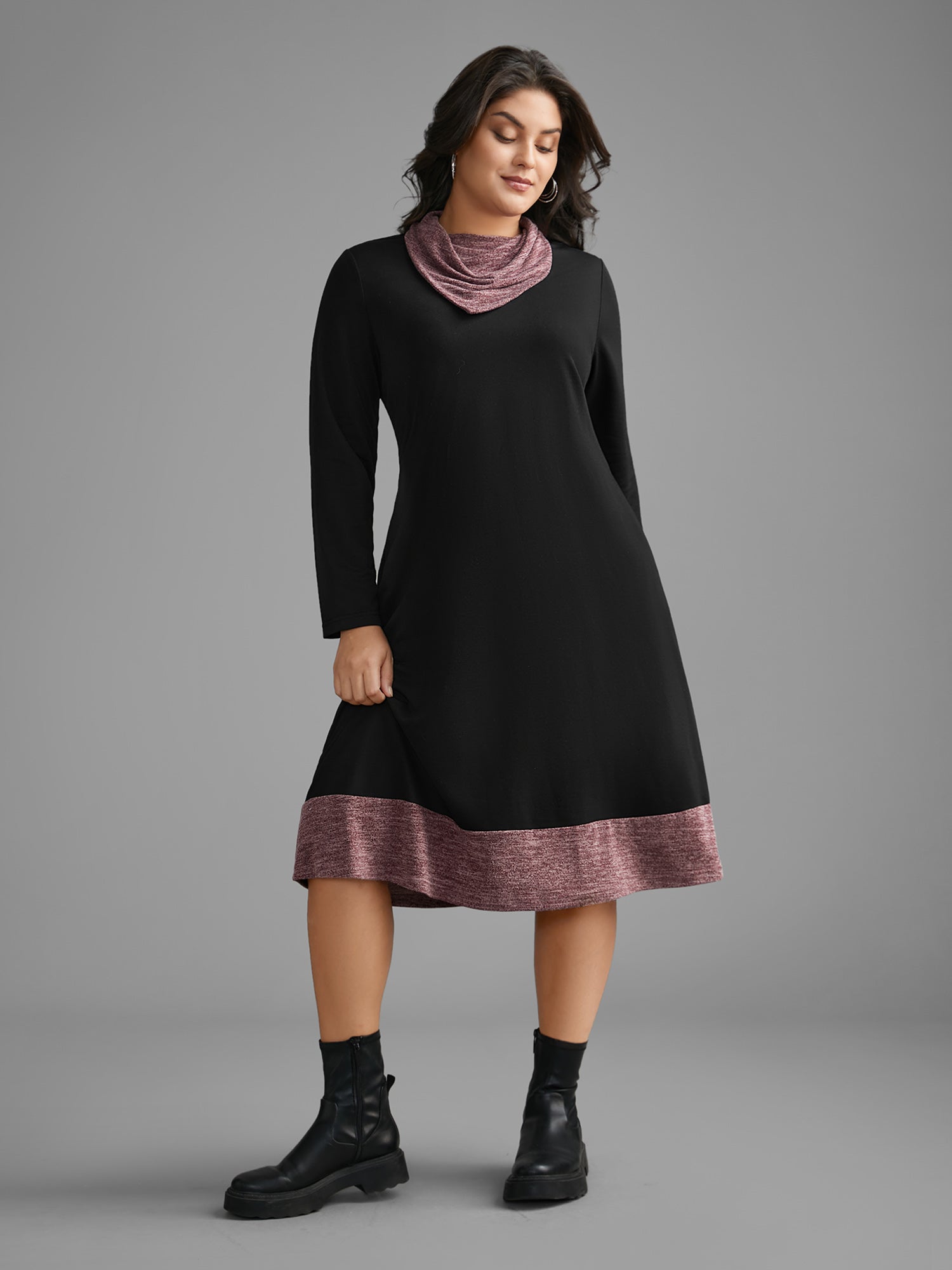 Heather Patchwork Turtleneck Midi Dress-Sweetccc