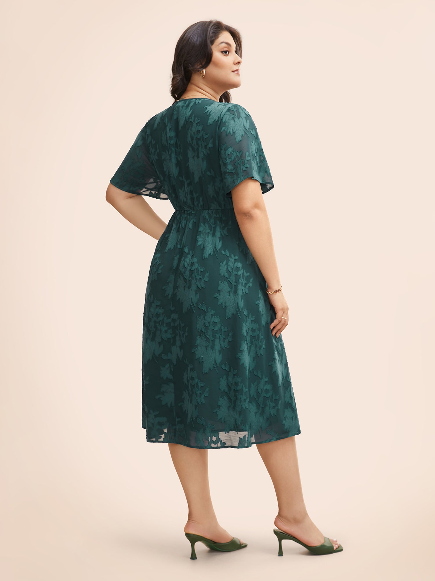 Overlap Collar Jacquard Split Hem Dress-Sweetccc