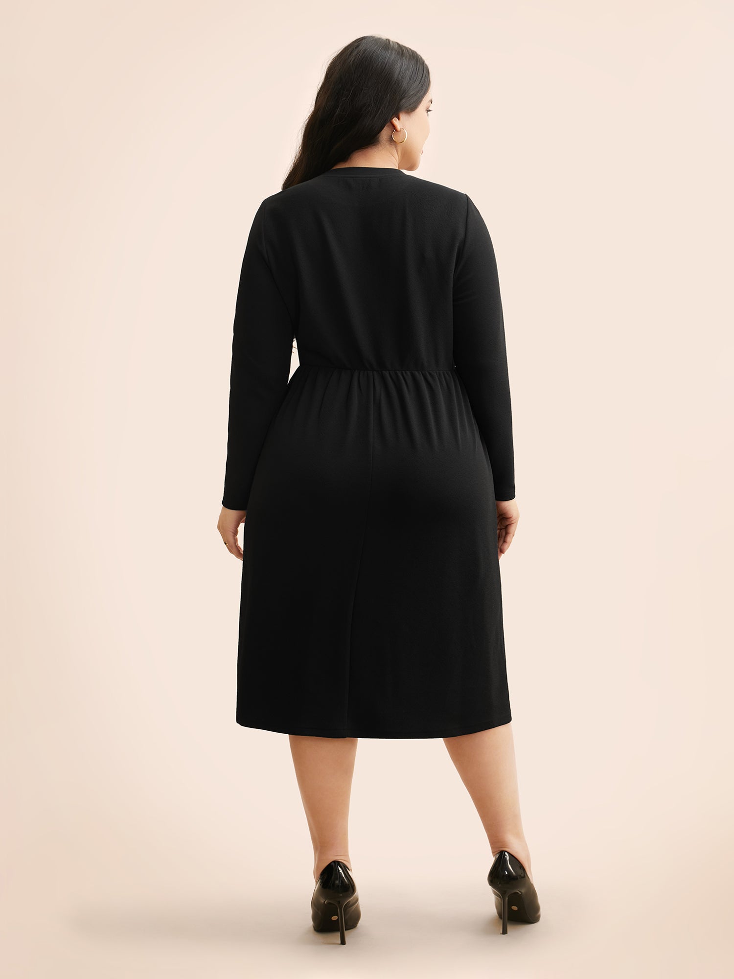 Houndstooth Patchwork Elastic Waist Dress-Sweetccc