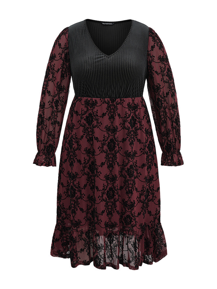 Velvet Patchwork Geometric Pleated Dress-Sweetccc