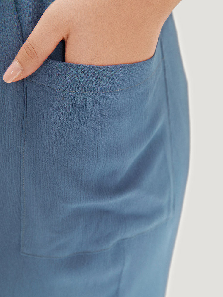 Solid Pocket Elastic Waist Wrap Hem Pants-Sweetccc