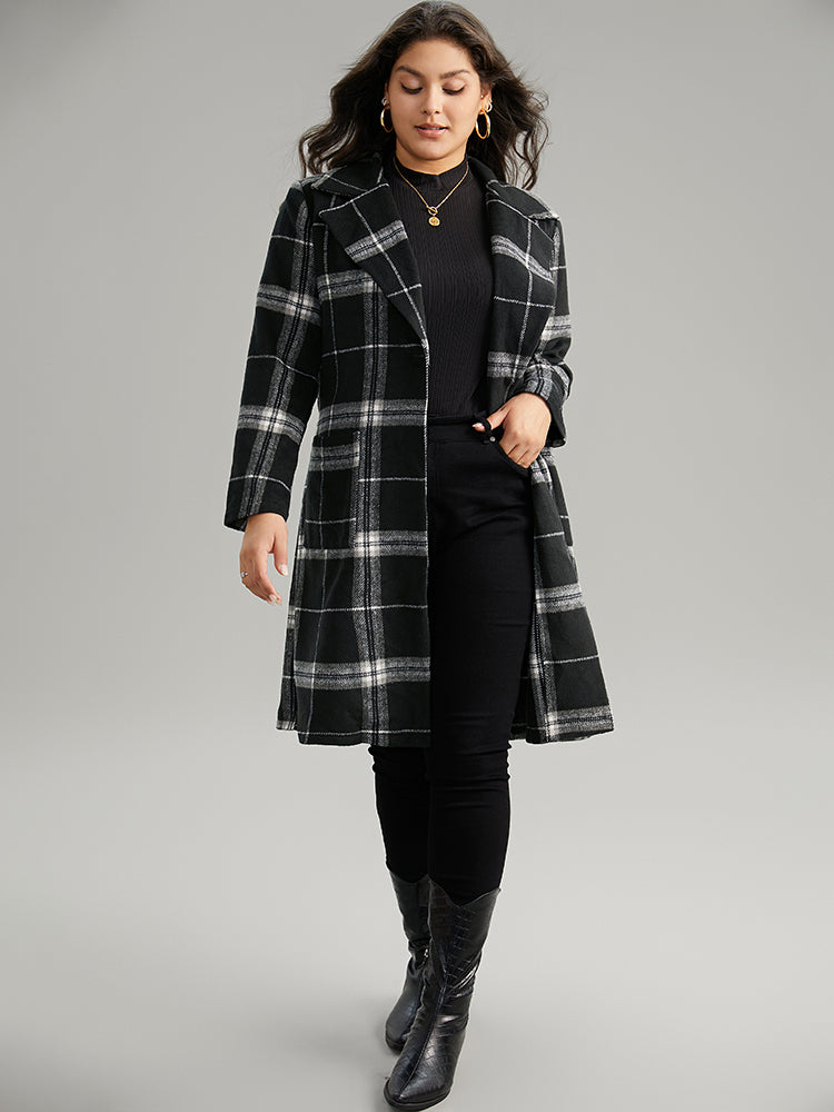 Lapel Collar Plaid Belted Contrast Coat-Sweetccc