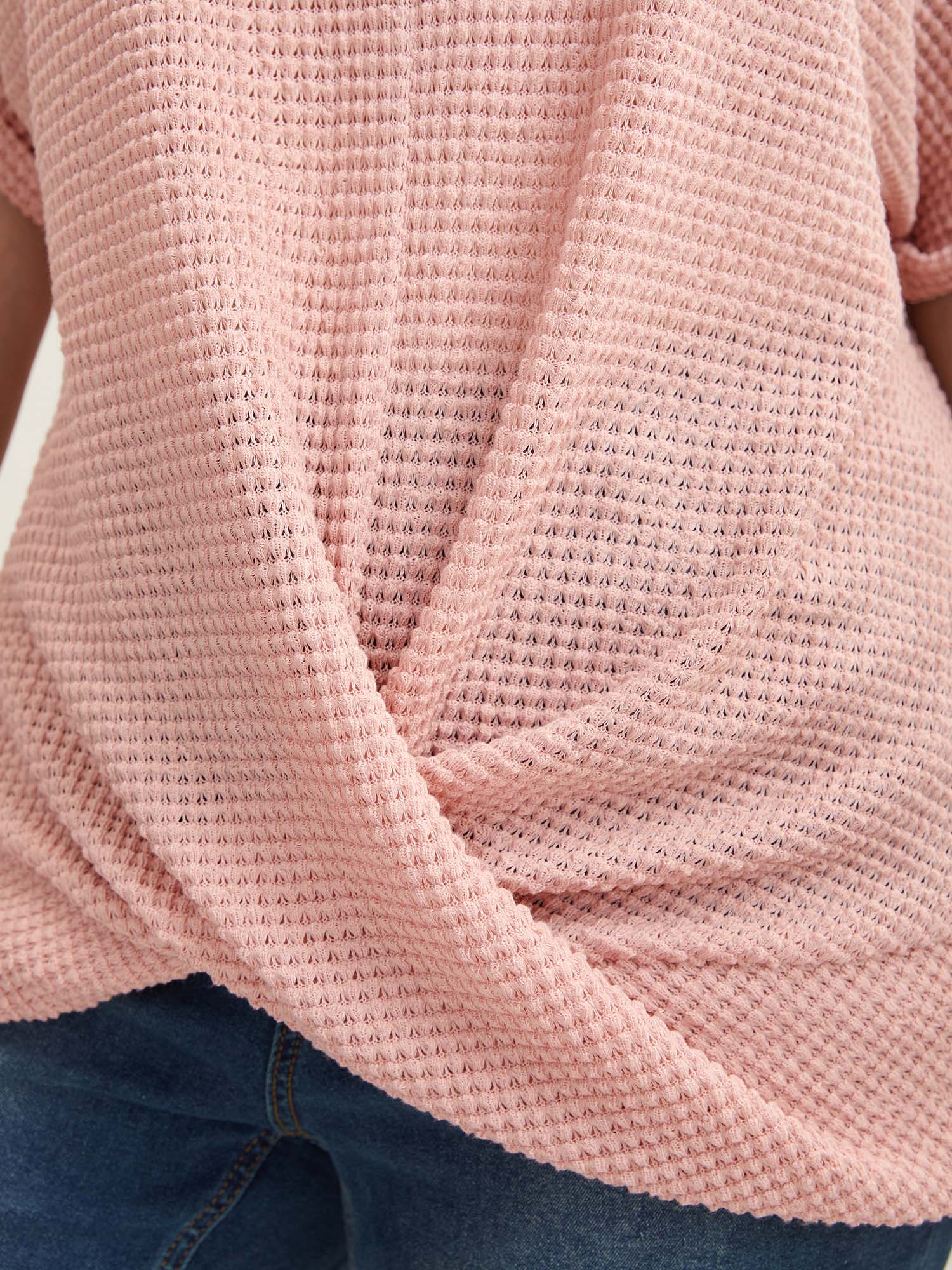 Stretchy Hem Twist Textured Plain T-Shirt-Sweetccc