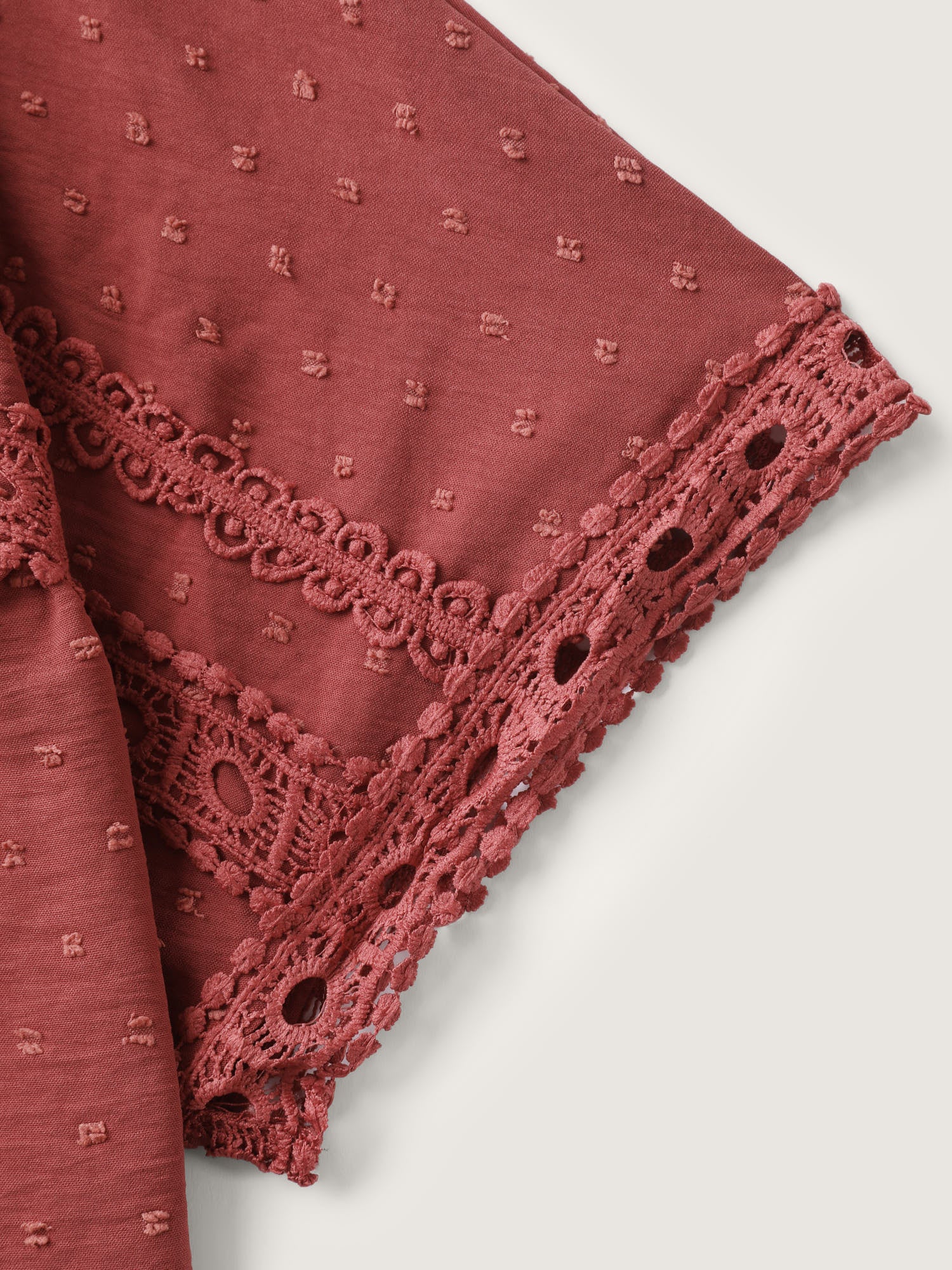 Textured Lace Trim Solid Blouse-Sweetccc