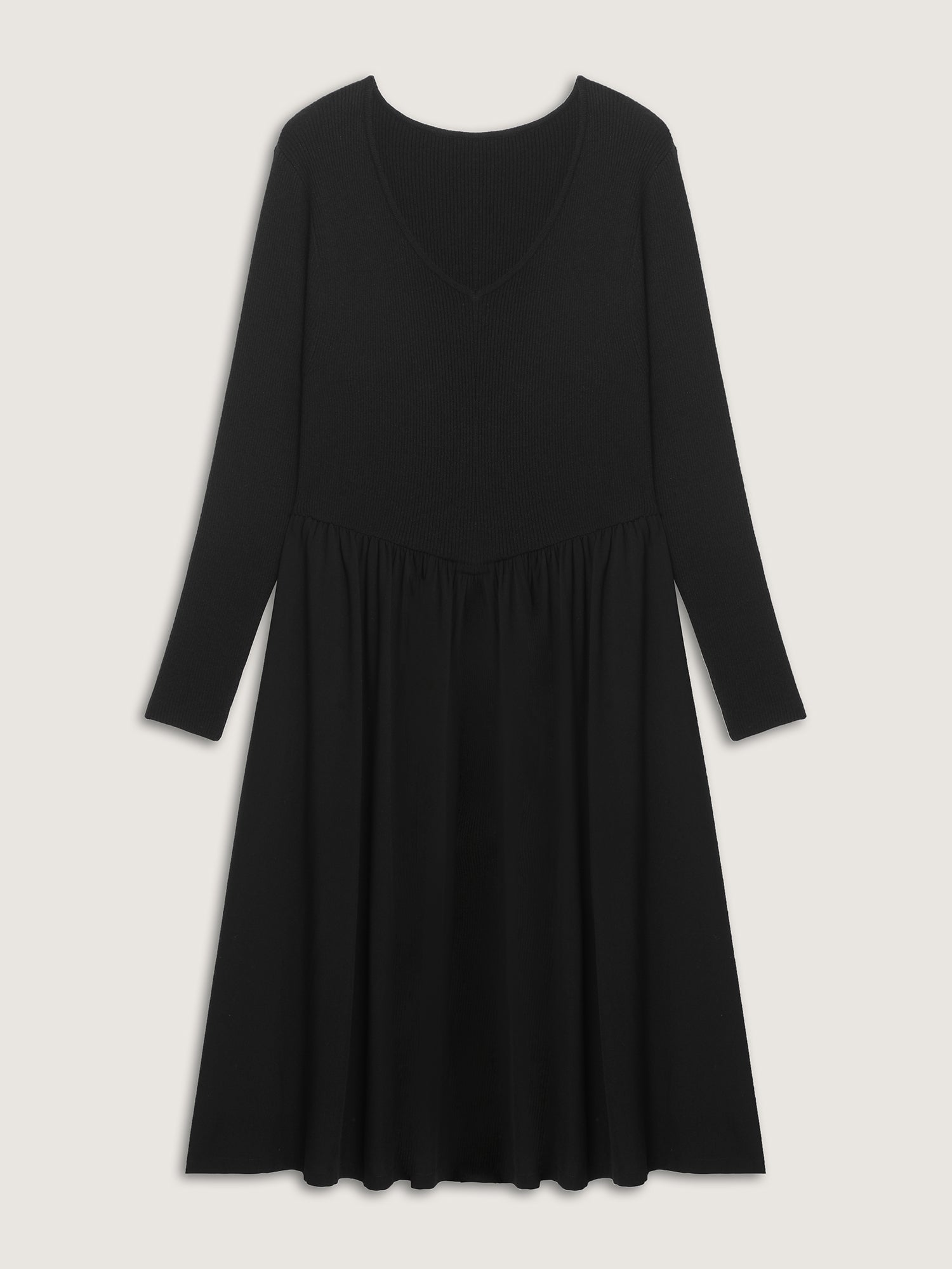 V-Neck Patchwork Plain Sweater Dress-Sweetccc