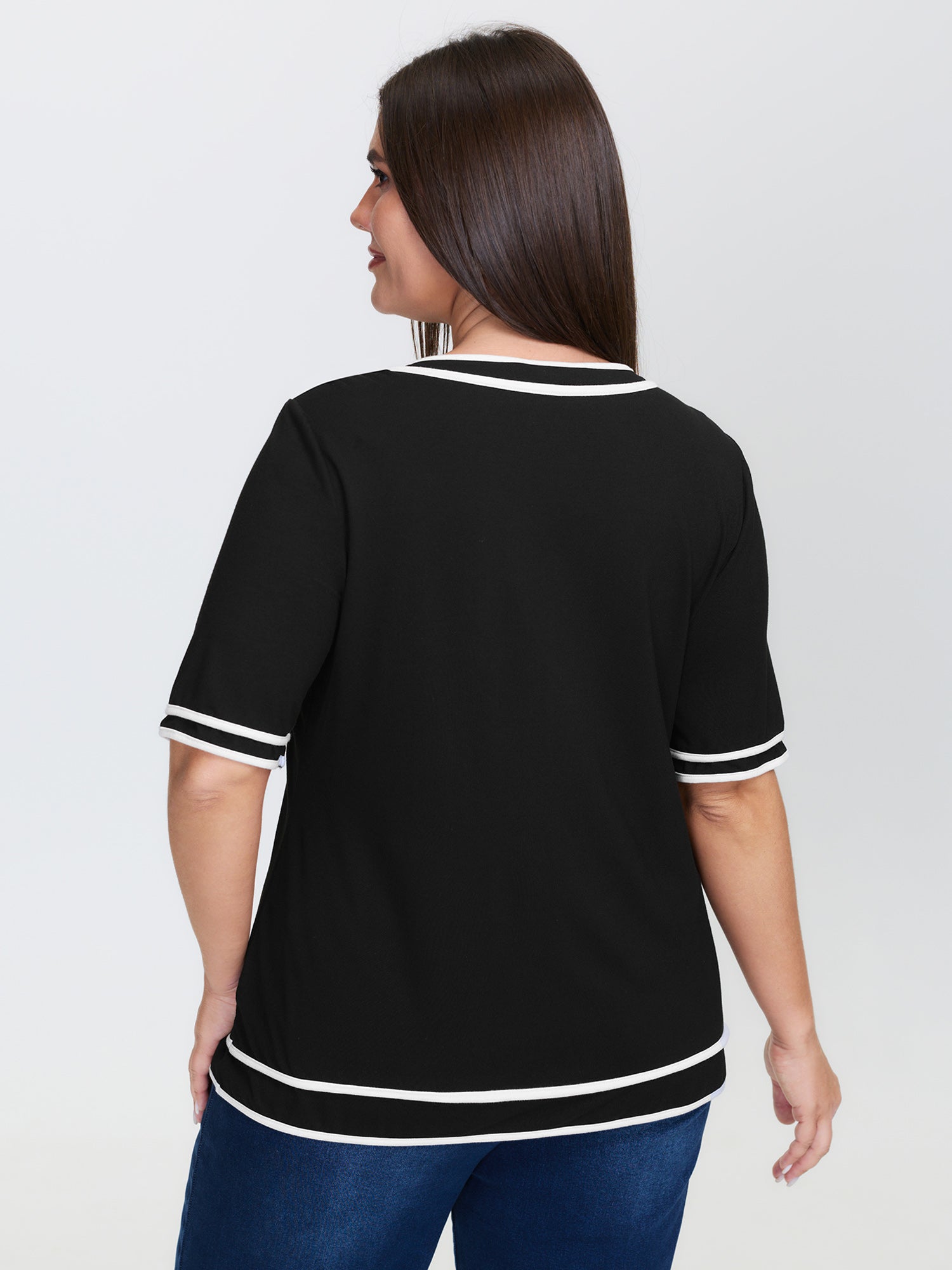 Supersoft Sailor Neck-Tie Contrast Knit Top-Sweetccc