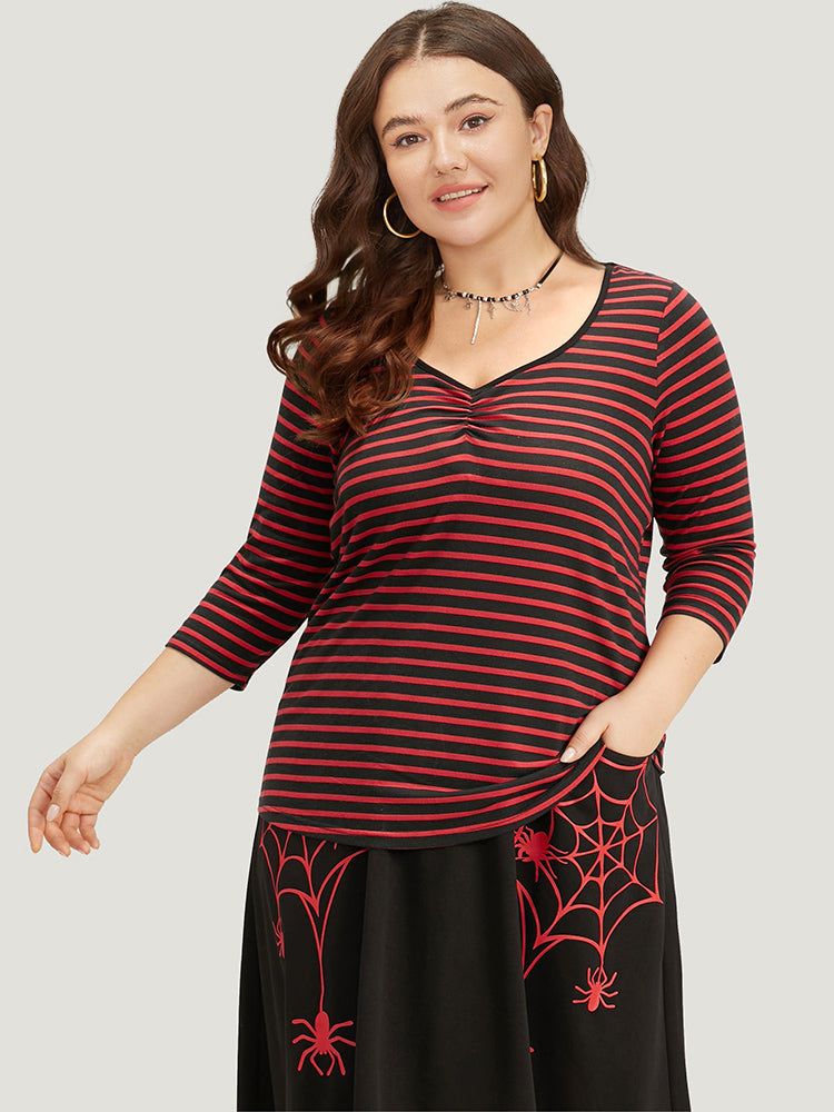 Halloween Striped Two Tone Ruched T-shirt-Sweetccc